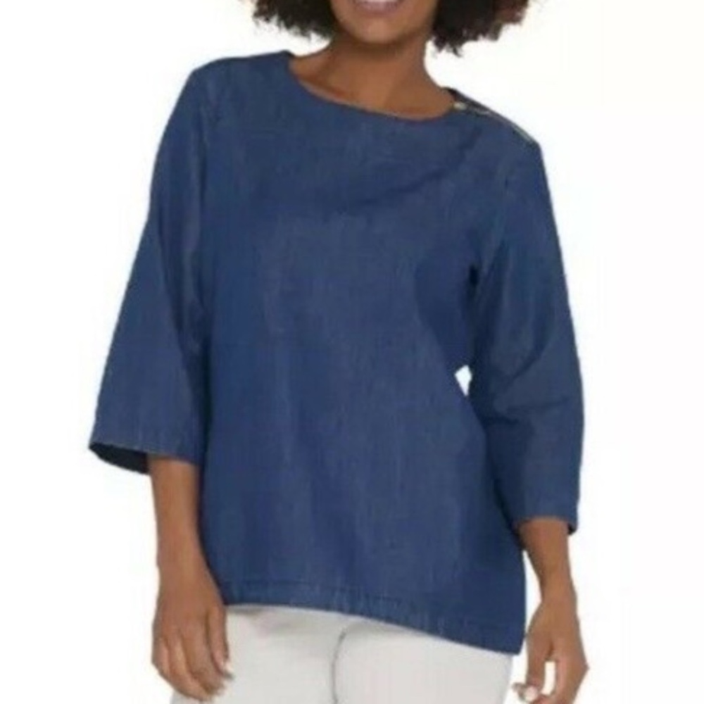 Martha Stewart Denim Pull on 3/4 Sleeve Top New Sizes